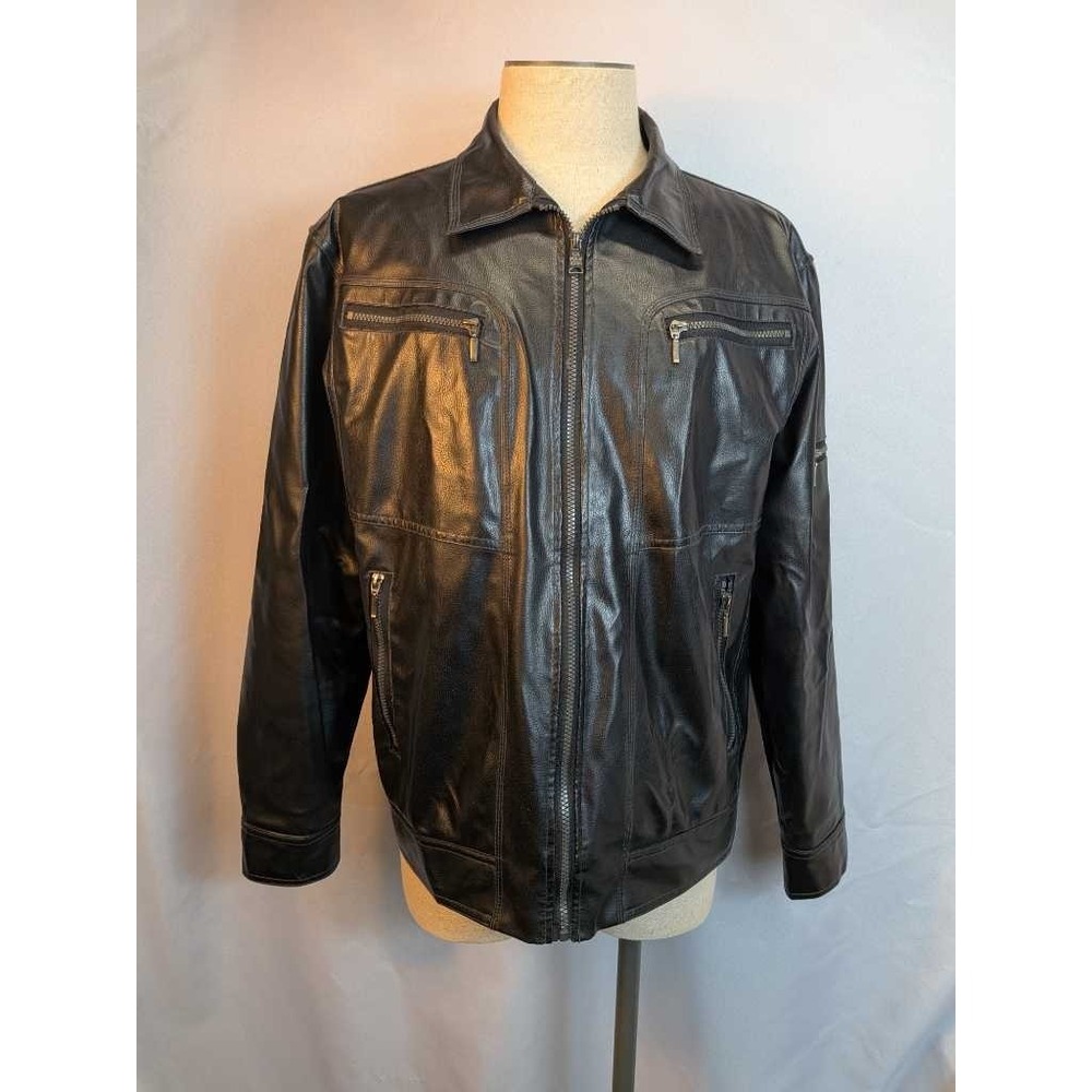 U.S. POLO ASSN. Mens‎ Faux Leather Moto Jacket Size L Black Zip Front